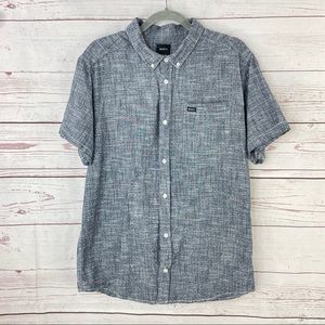 RVCA Men’s Gray Slim Fit Short Sleeve Button Up Casual Shirt Size XL